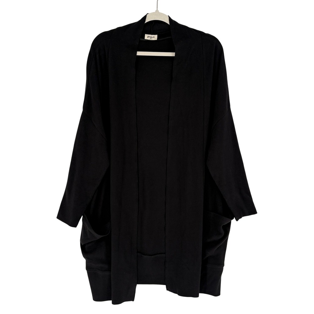 Pact Women XL/XXL Cardigan Black Organic Cotton Open Front Pocket Oversized